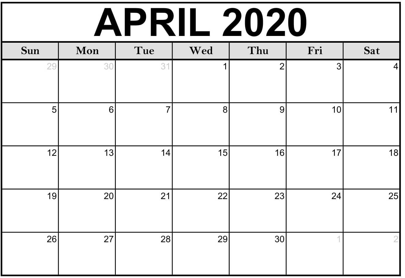 Print Calendar For April 2020 Monthly Fillable Sheets - Set