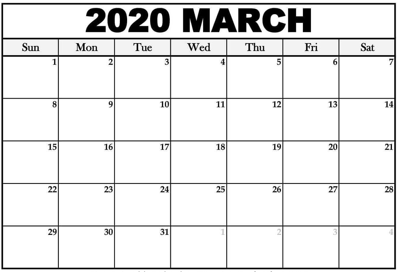 Print Calendar For March 2020 Monthly Fillable Sheets - Set