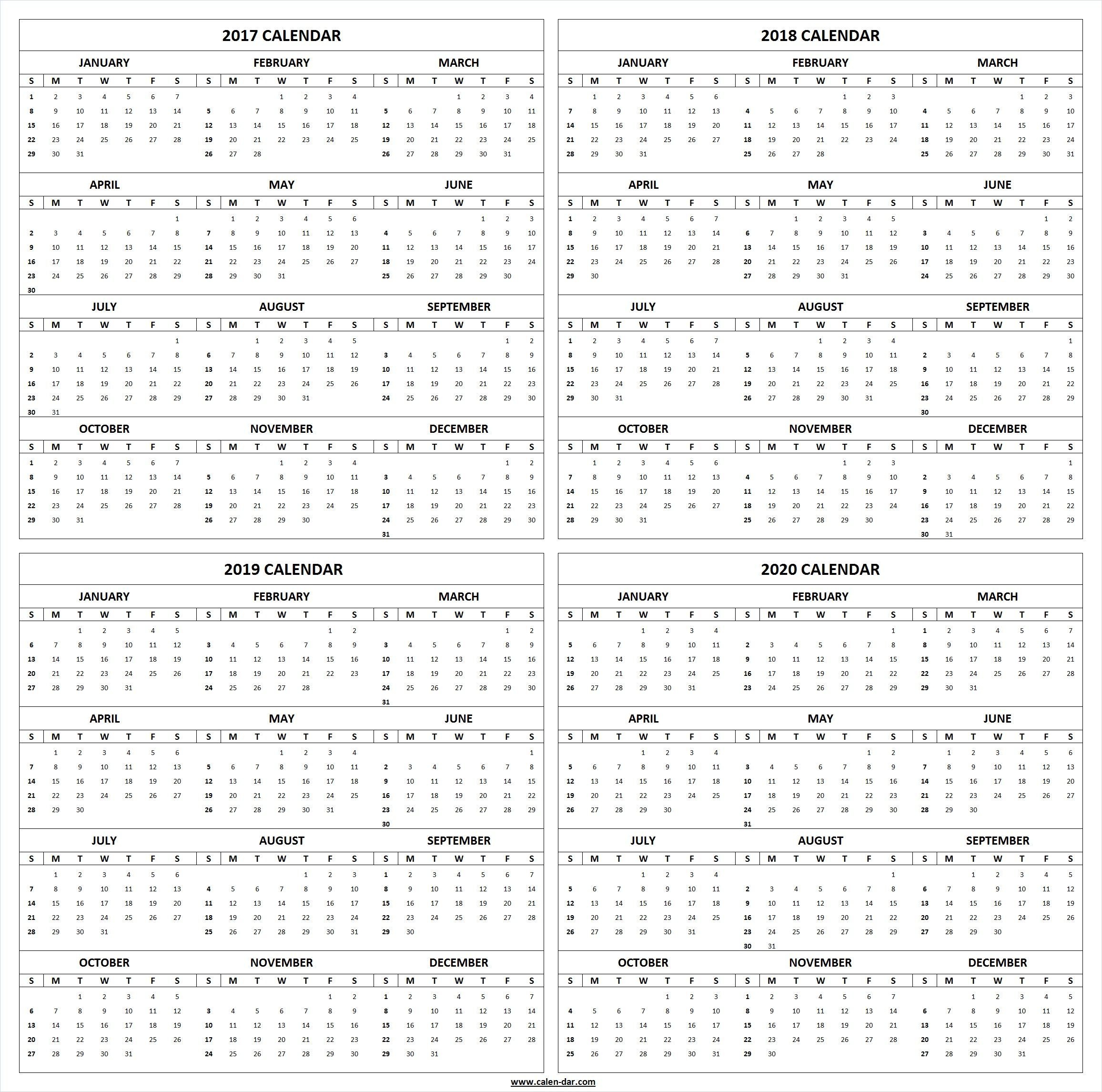 Printable 2017 2018 2019 2020 Calendar Template | Calendar