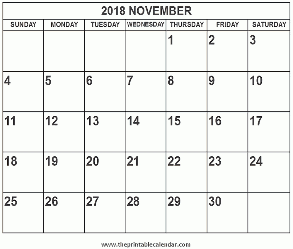 Printable 2018 November Calendar
