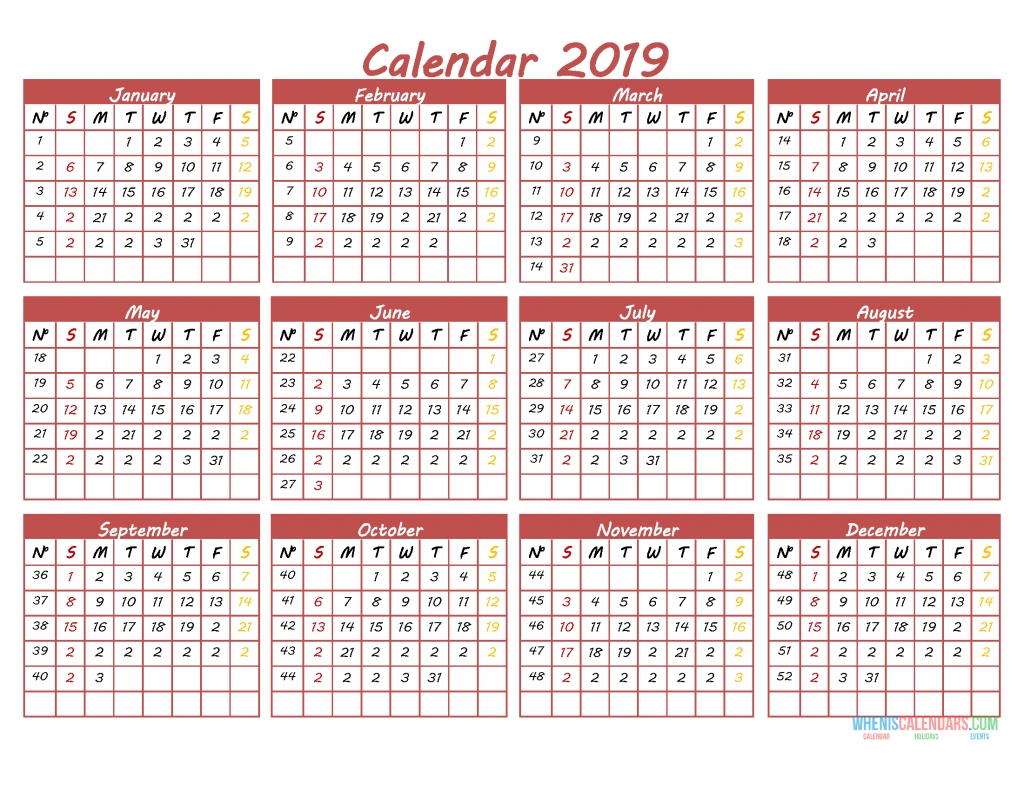 Printable 2019 12 Month Calendar Template Pdf, Word, Excel