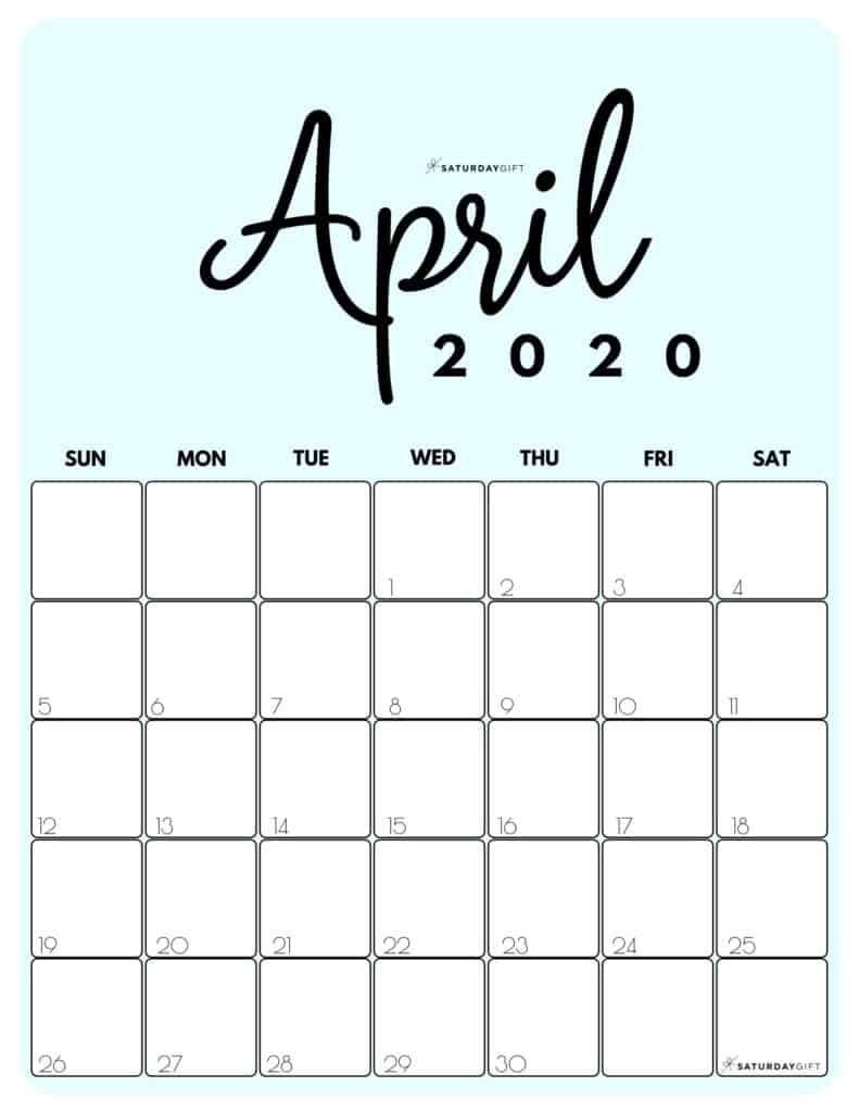 Printable 2020 Calendar By Month In 3 Cute Colors | Saturdaygift