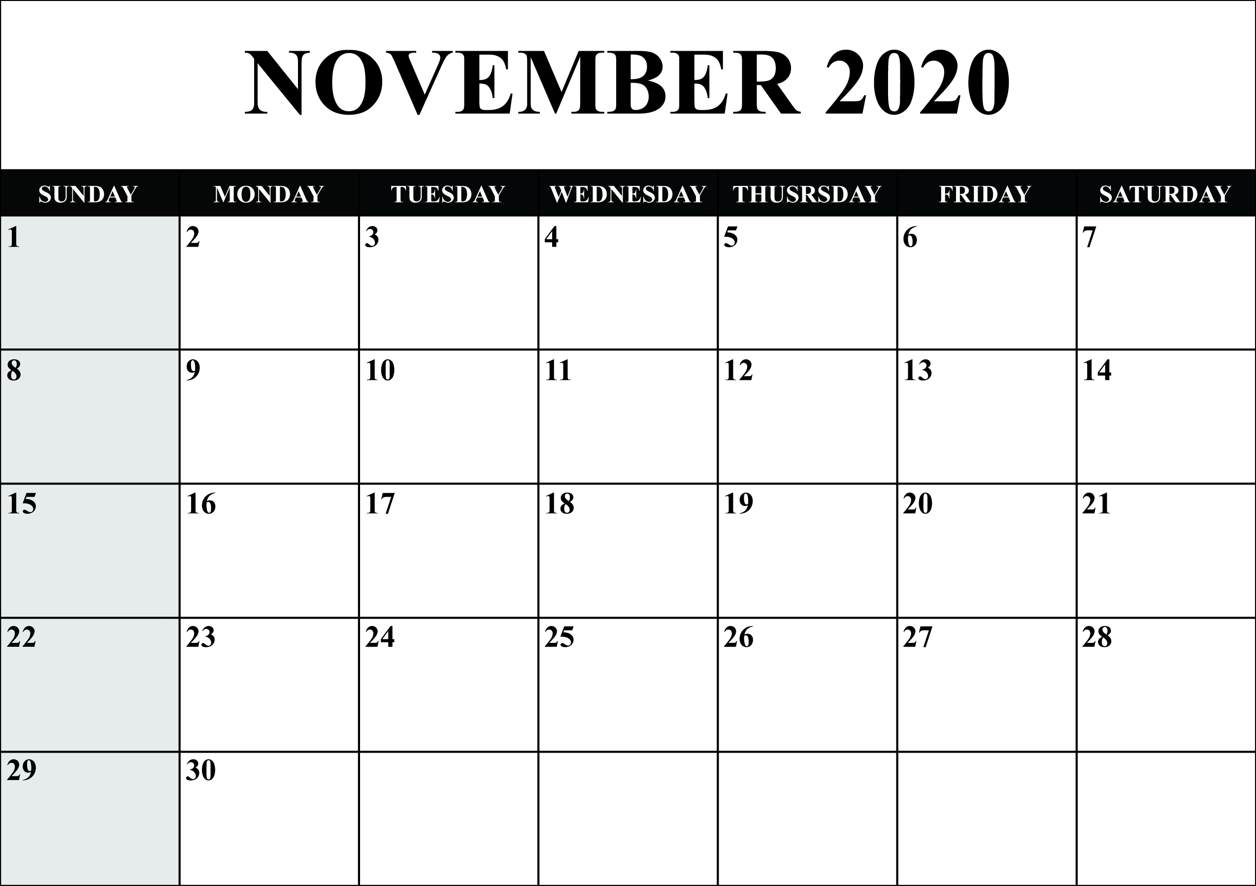 Printable 2020 Calendar By Month