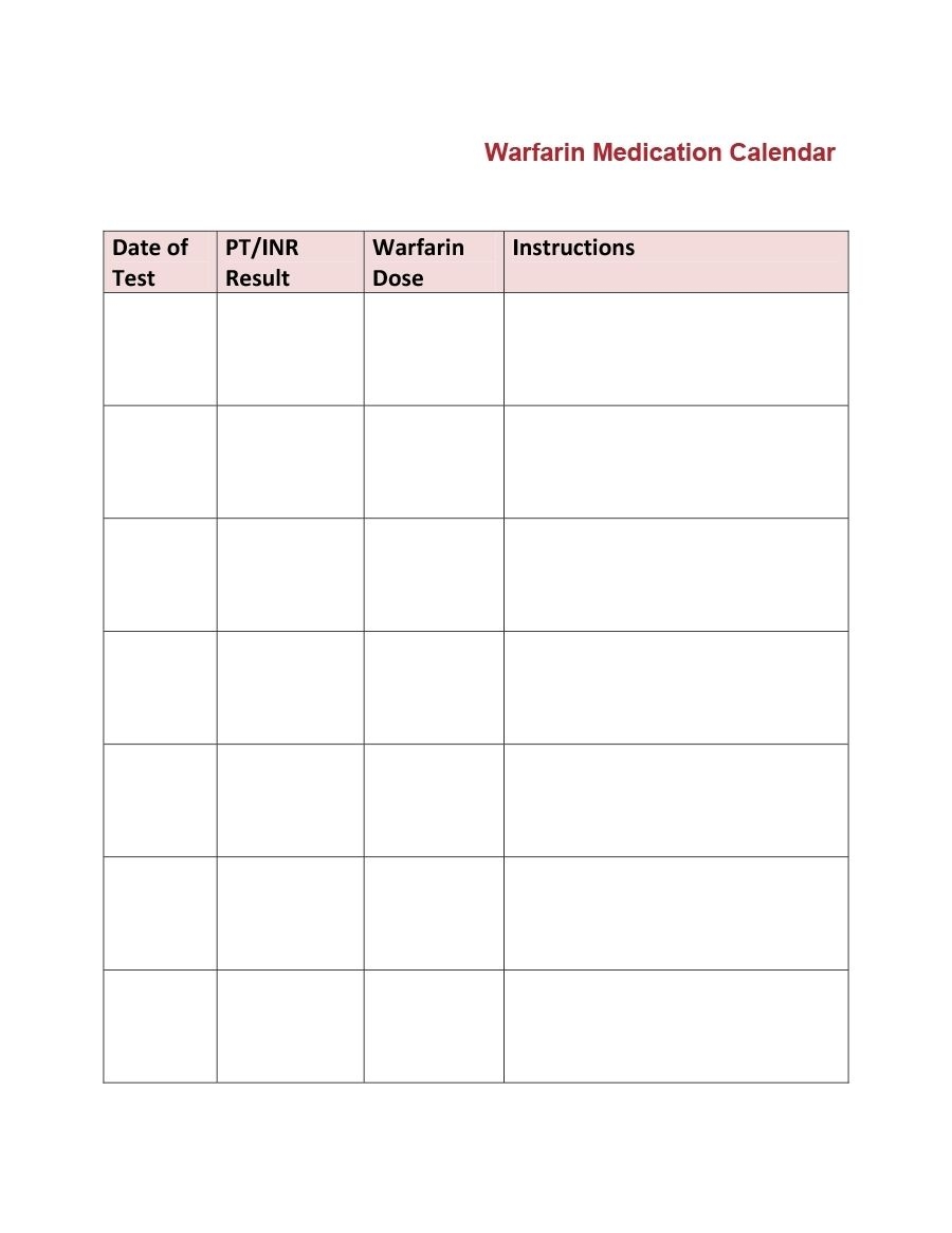 Printable 30 Day Medication Sheet - Calendar Inspiration Design