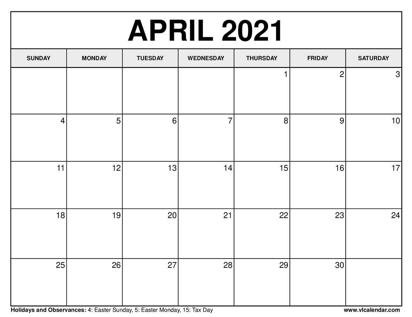Printable April 2020 Calendars