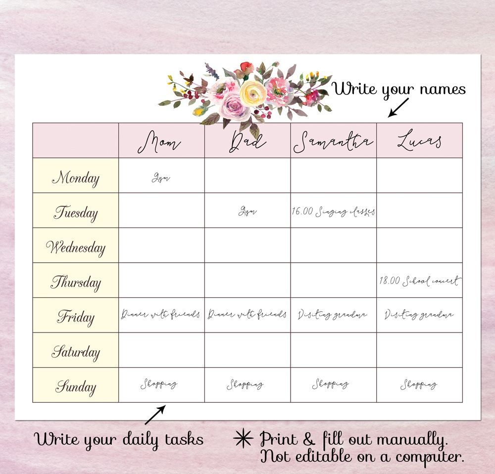 Printable Blank Calendar Planner, Blank Weekly Schedule