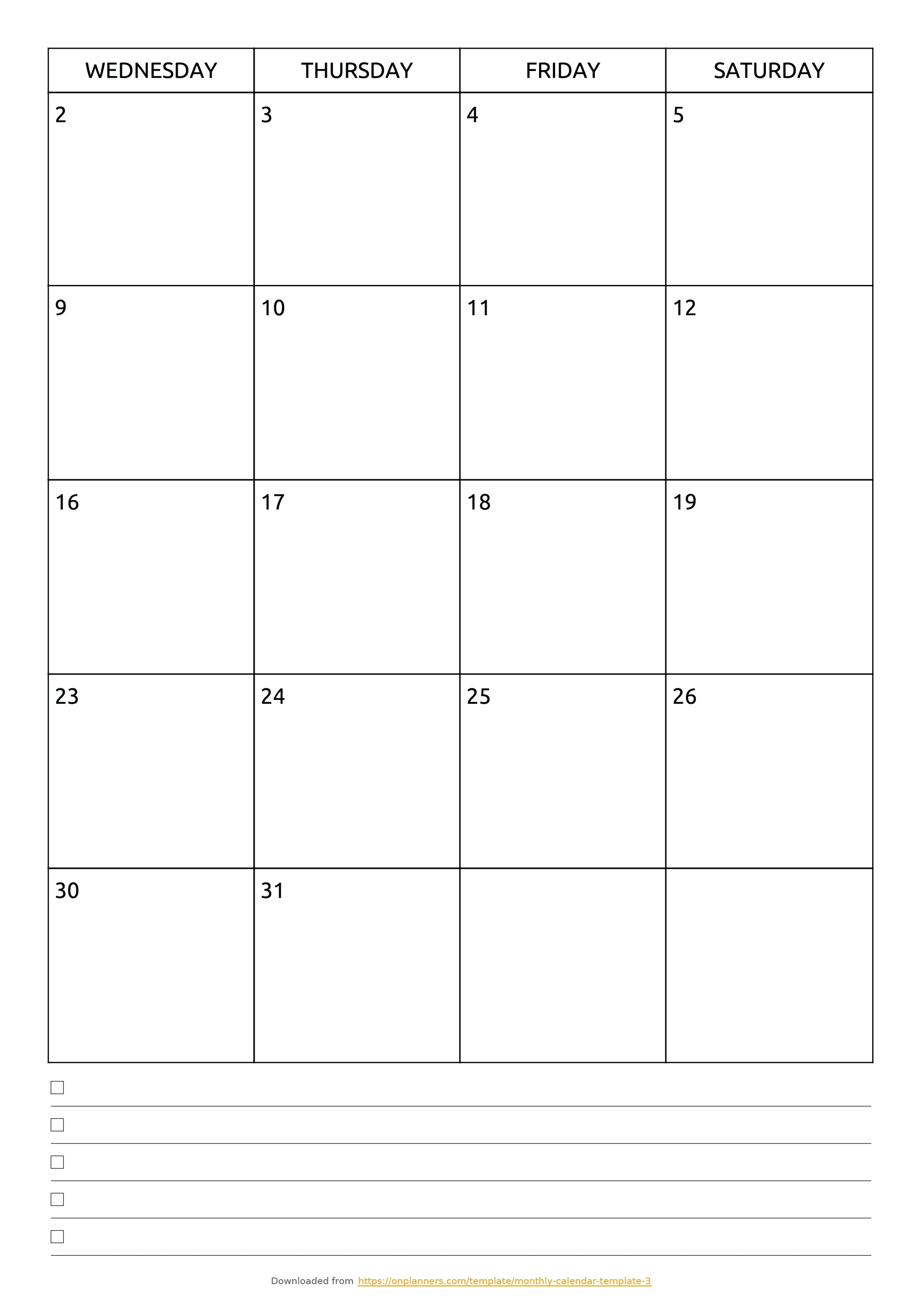 Printable Blank Monthly Calendar With Lines - Calendar
