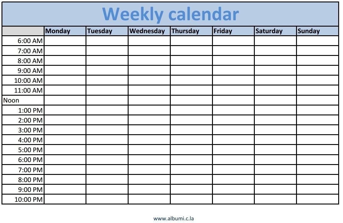 Printable Blank Weekly Calendar With Times | Template