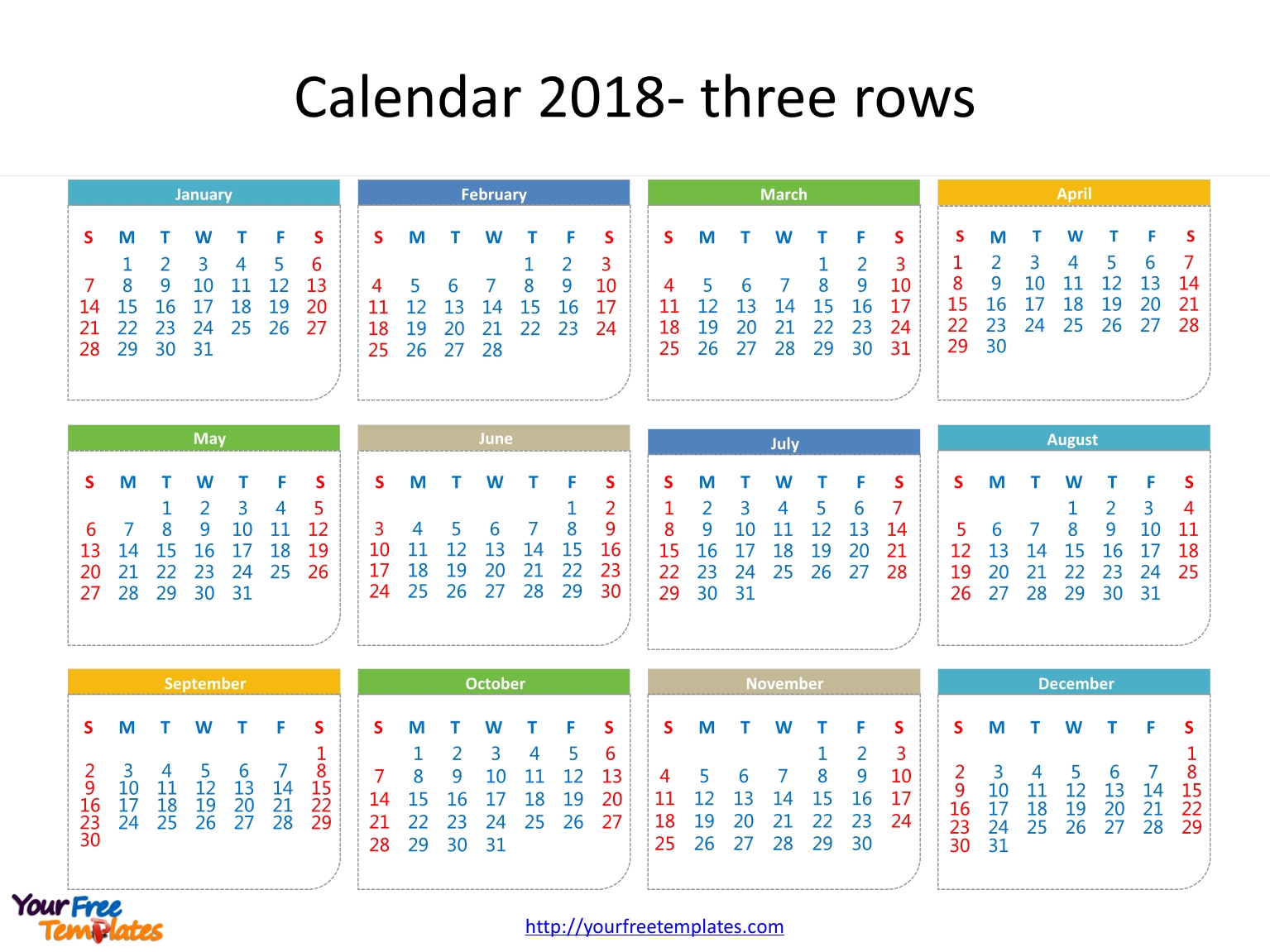 Printable Calendar 2018 - Free Powerpoint Templates