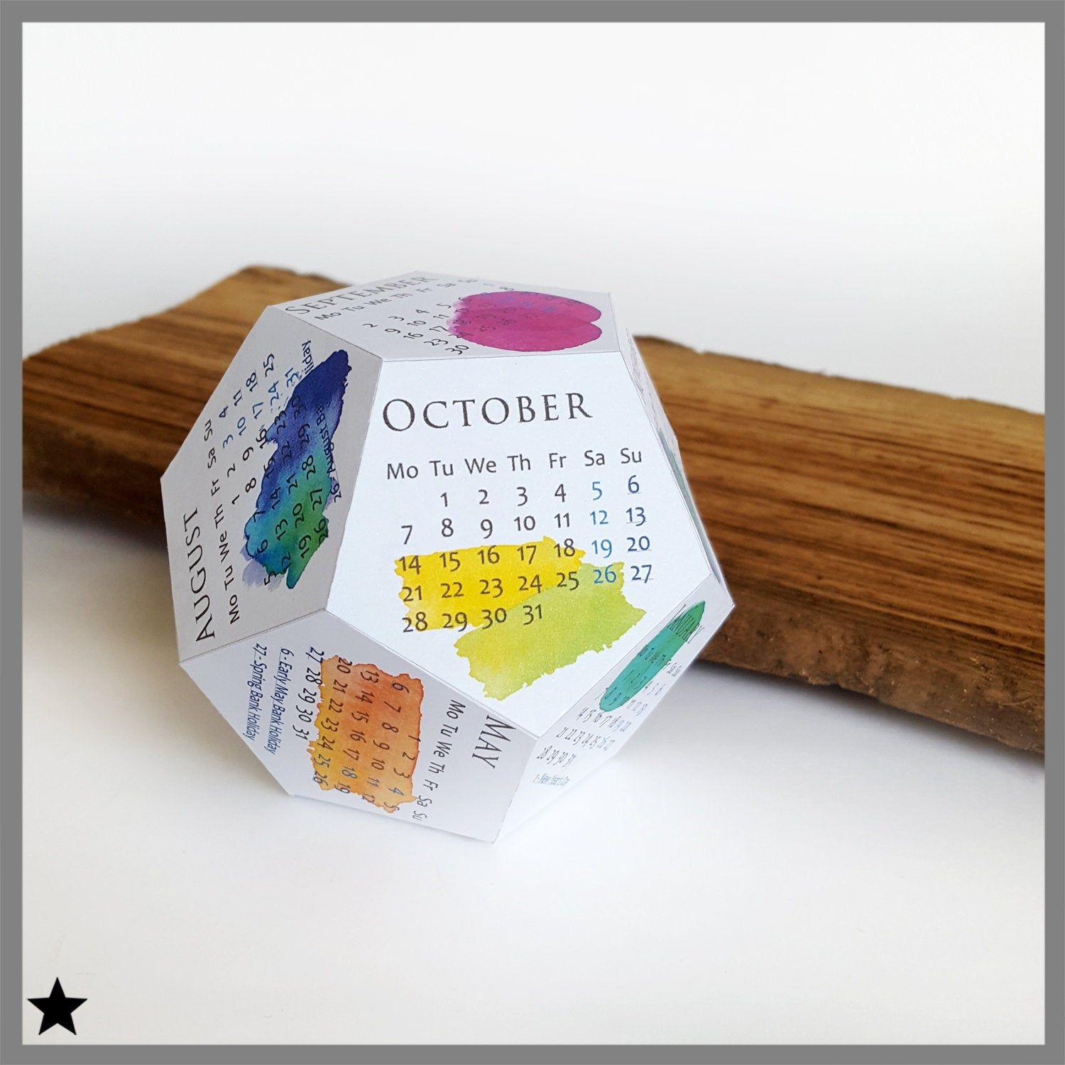 Printable Calendar 2019, Watercolor Desk Calendar, 3D Papercraft Block,  Cubicle Accessory, Coworker Gift, Diy Box Calendar, Printable Pdf