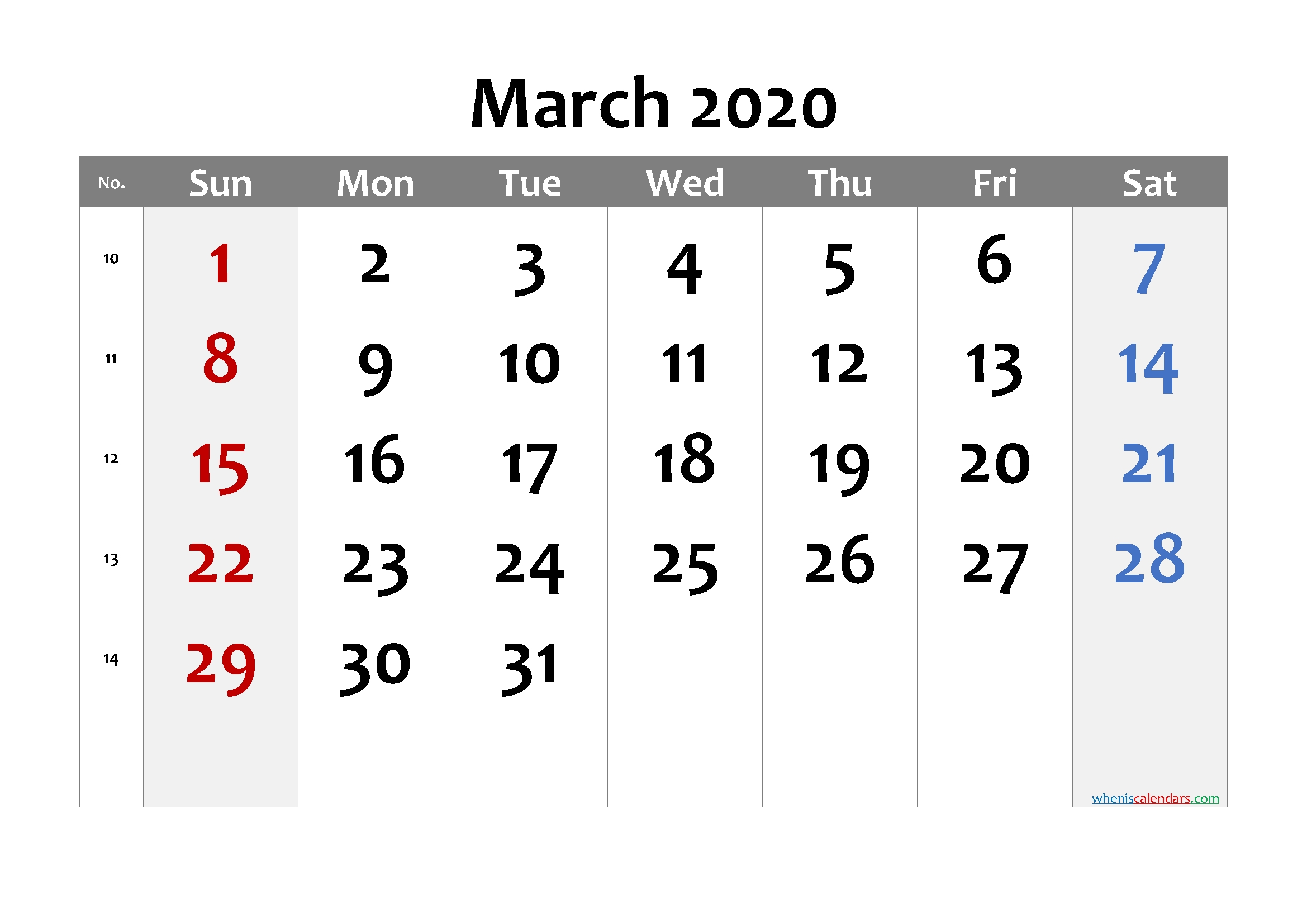 Printable Calendar March 2020 - 6 Templates | Free Printable