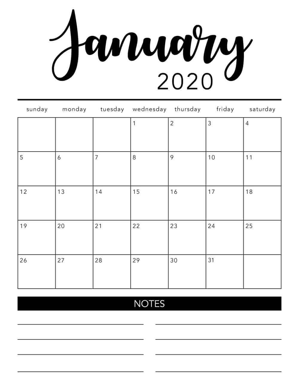 Printable Calendar Monthly 2020 In 2020 | Monthly Calendar
