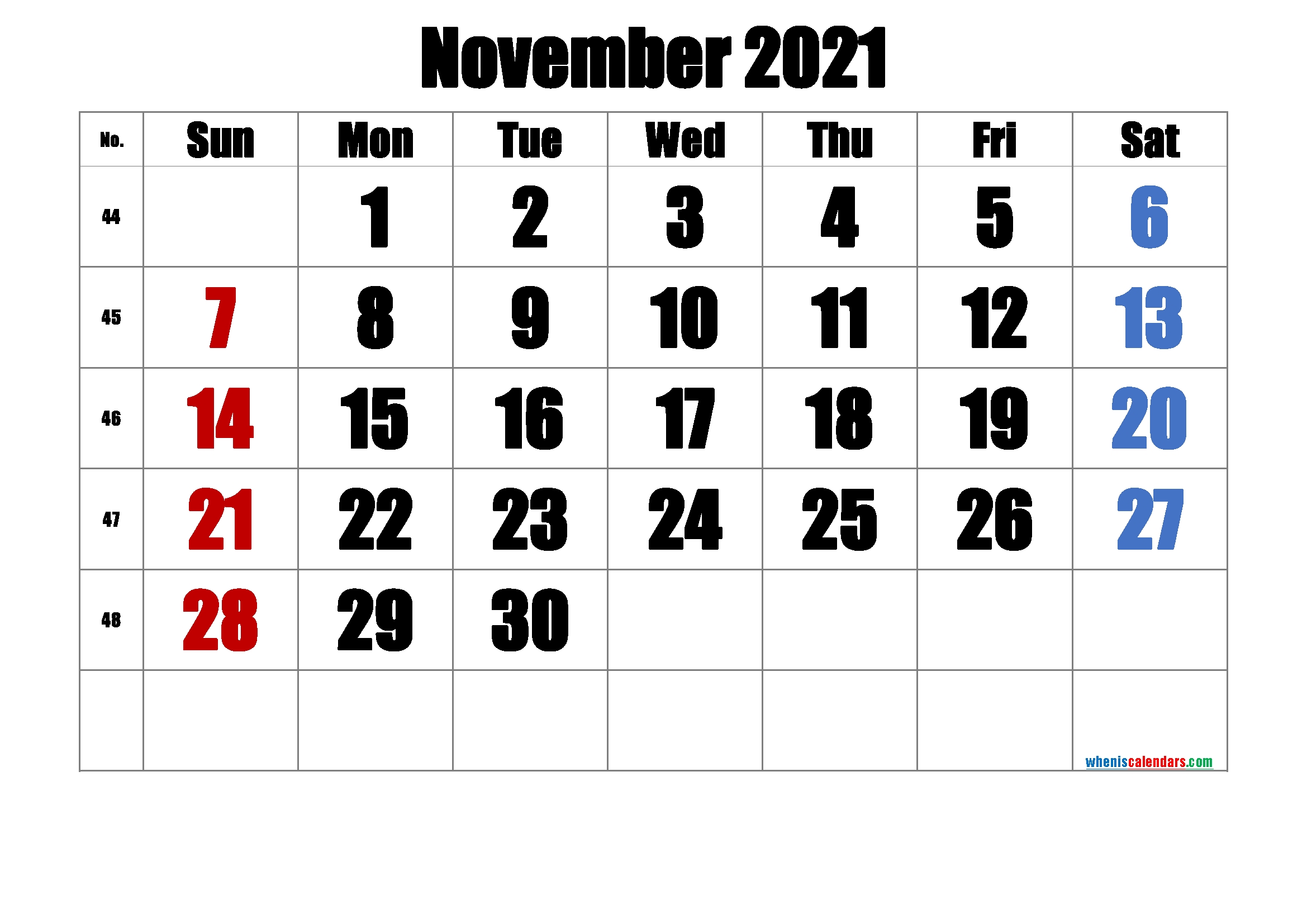 Printable Calendar November 2021 [Free Premium] | Free