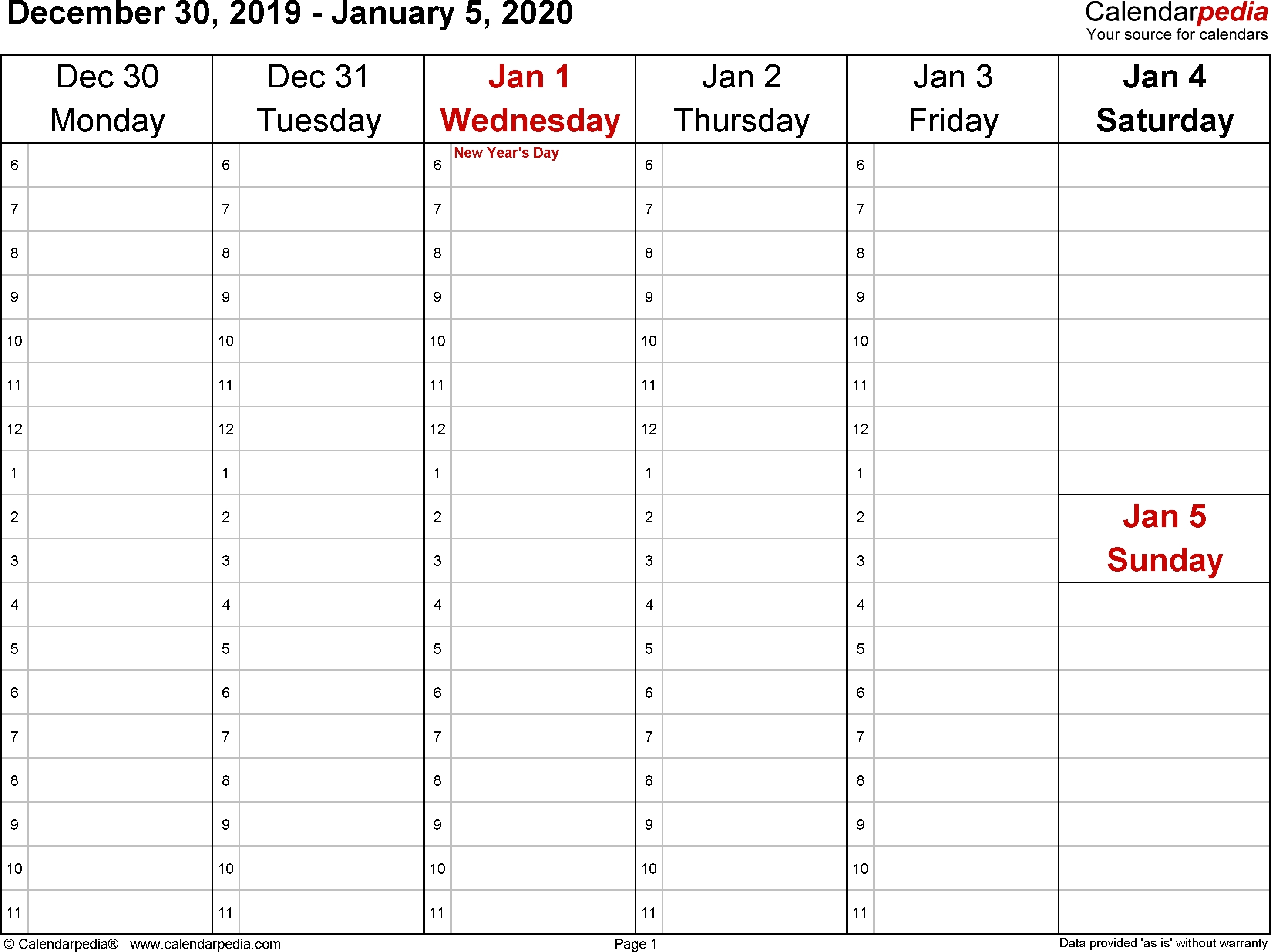 Printable Calendar One Week Per Page 2020 - Calendar