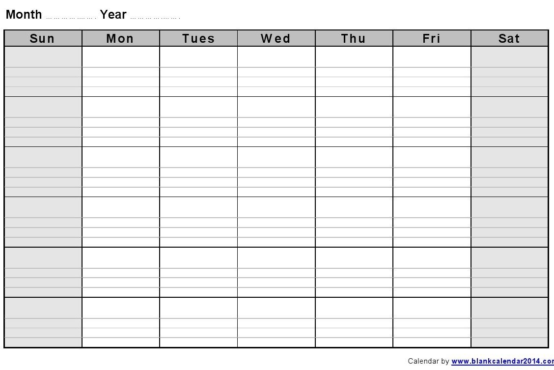 Universal Blank Monthly Calendar With Lines