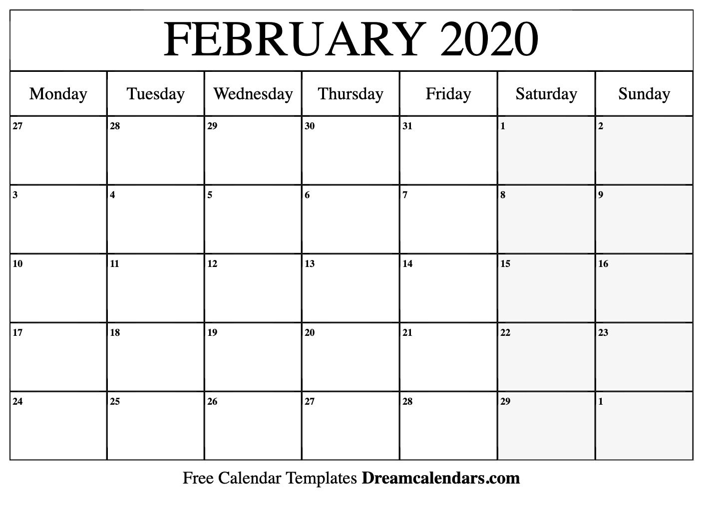 Printable February 2020 Calendar