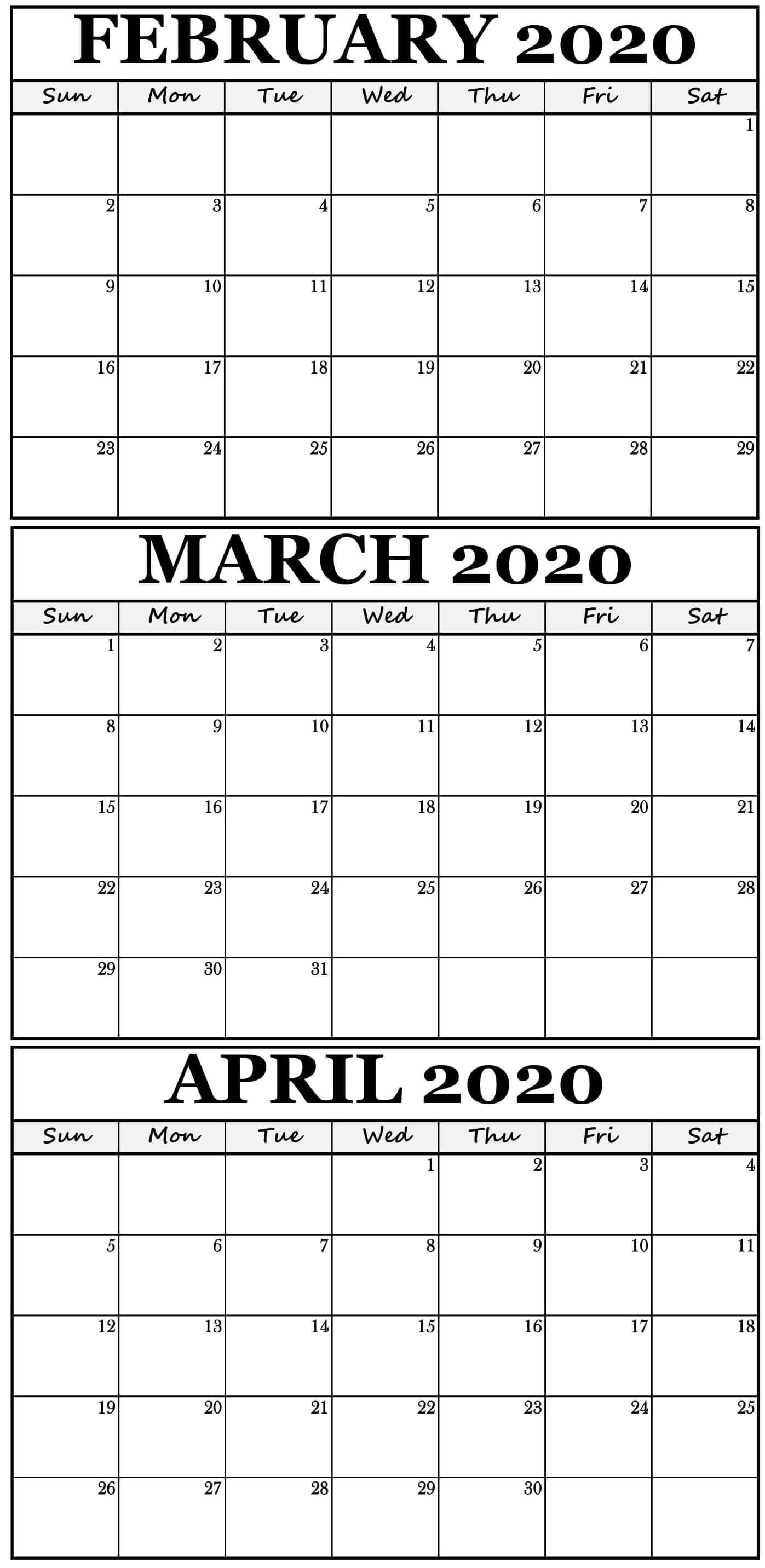 Printable February To April 2020 Calendar With Holidays