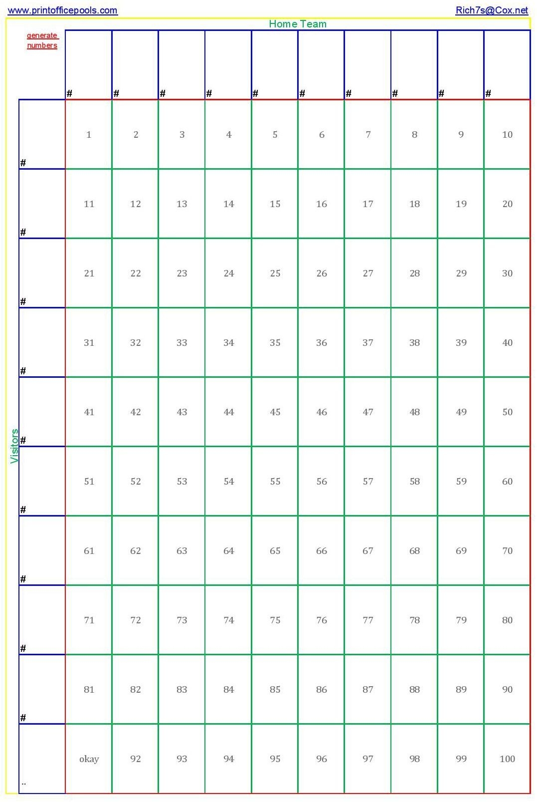 Printable Football Squares | Printable 100 Square Football