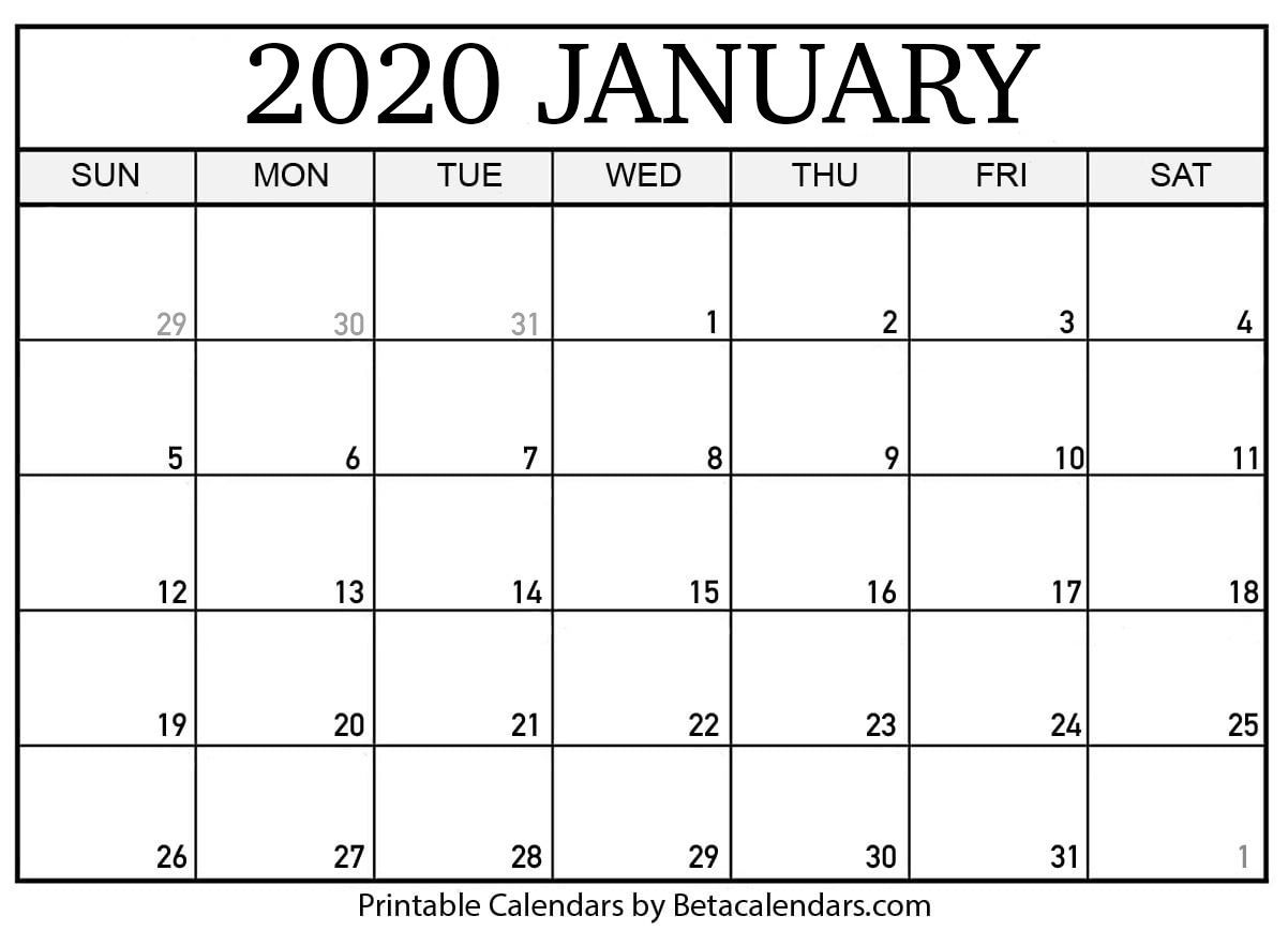 Printable January 2020 Calendar | Calendar Printables, Blank