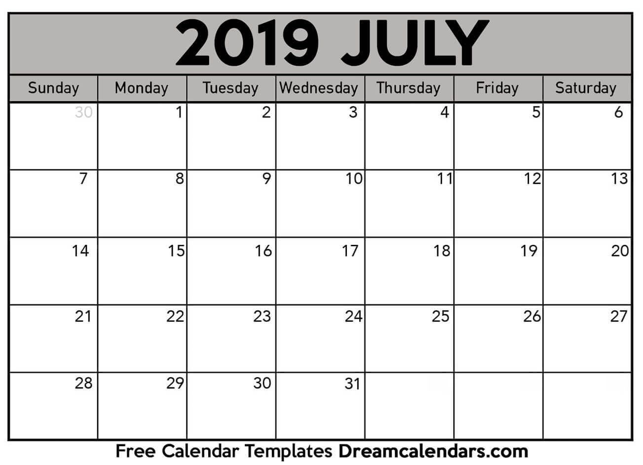 Printable July 2019 Calendar