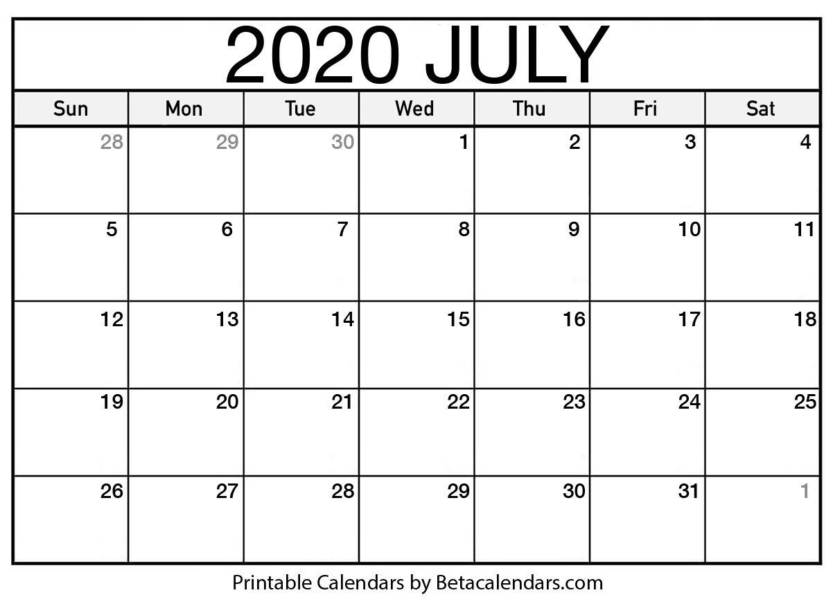 Printable July 2020 Calendar - Beta Calendars