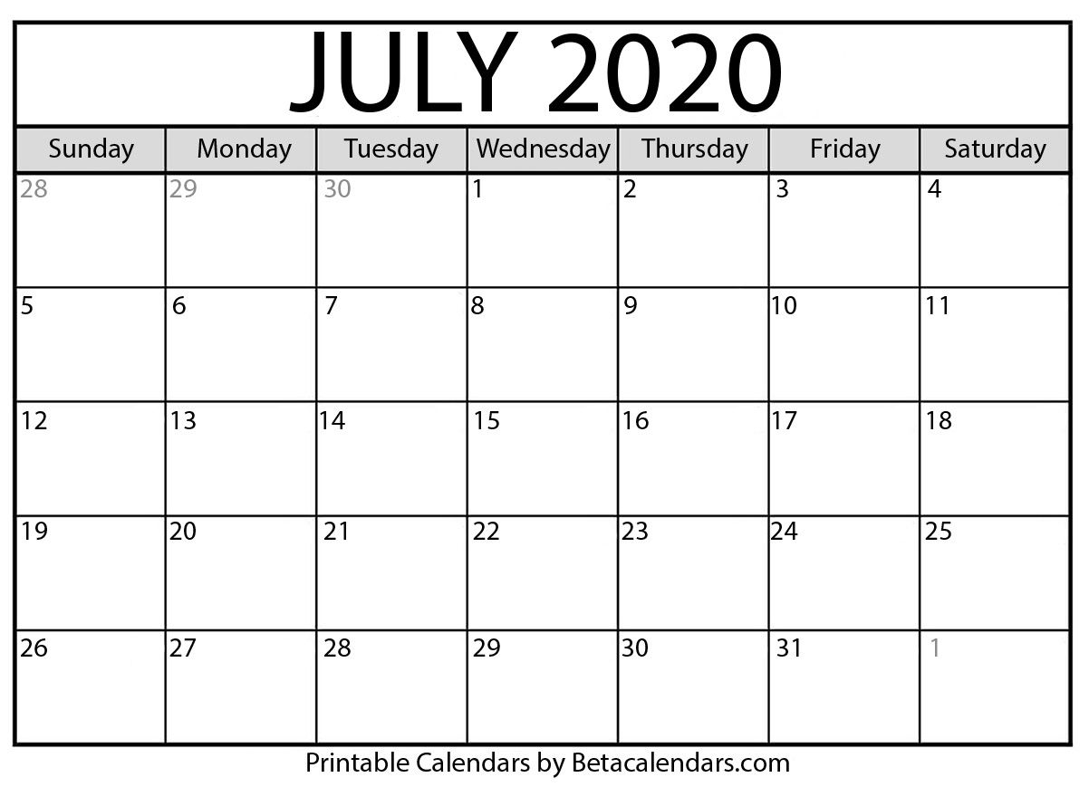 Printable July 2020 Calendar - Beta Calendars