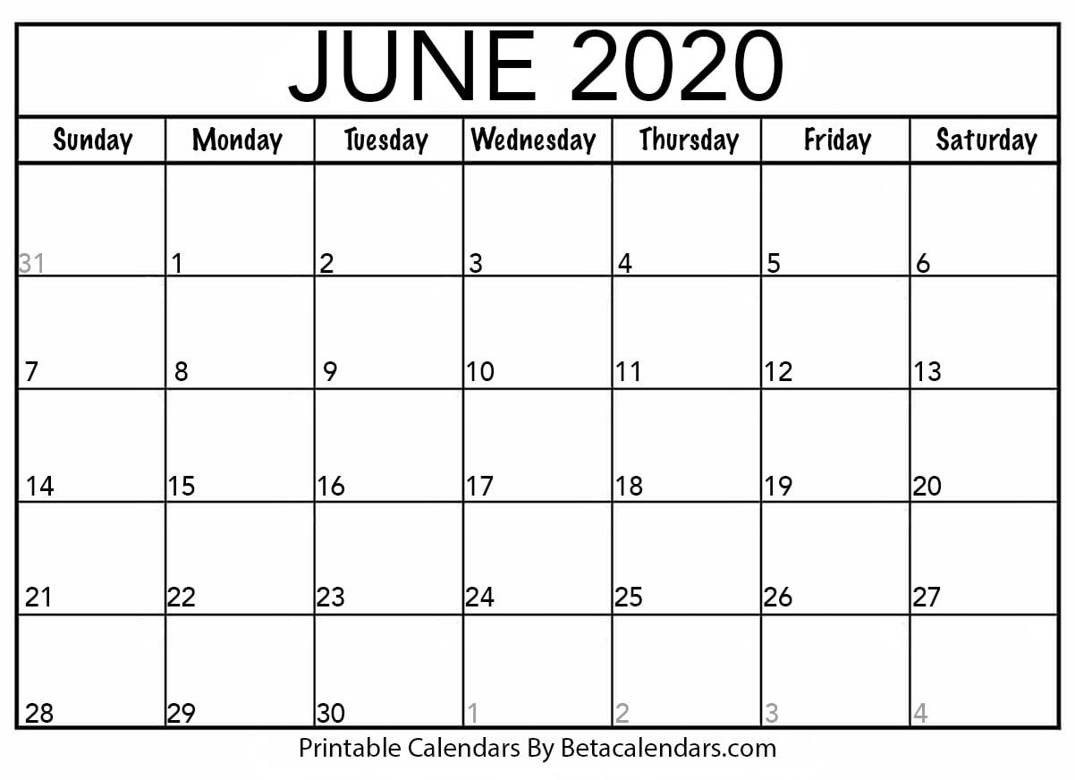 Printable June 2020 Calendar - Beta Calendars