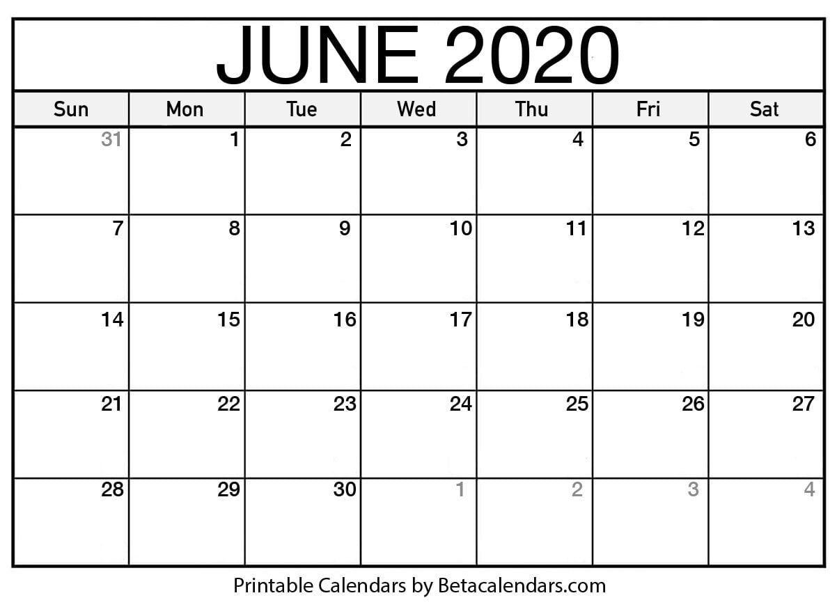 Printable June 2020 Calendar - Beta Calendars