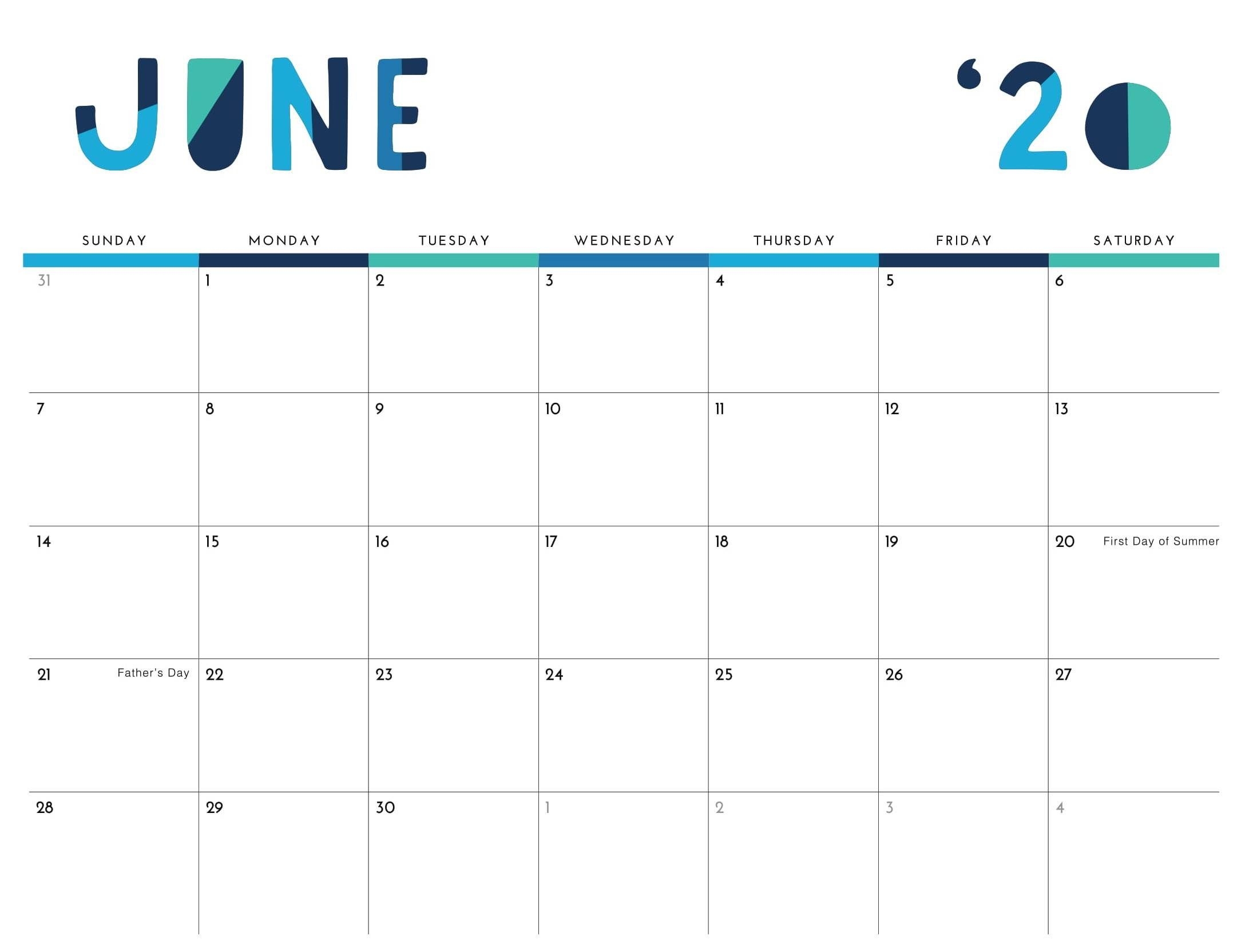 Printable June 2020 Calendar Excel Pdf Template - Web Galaxy