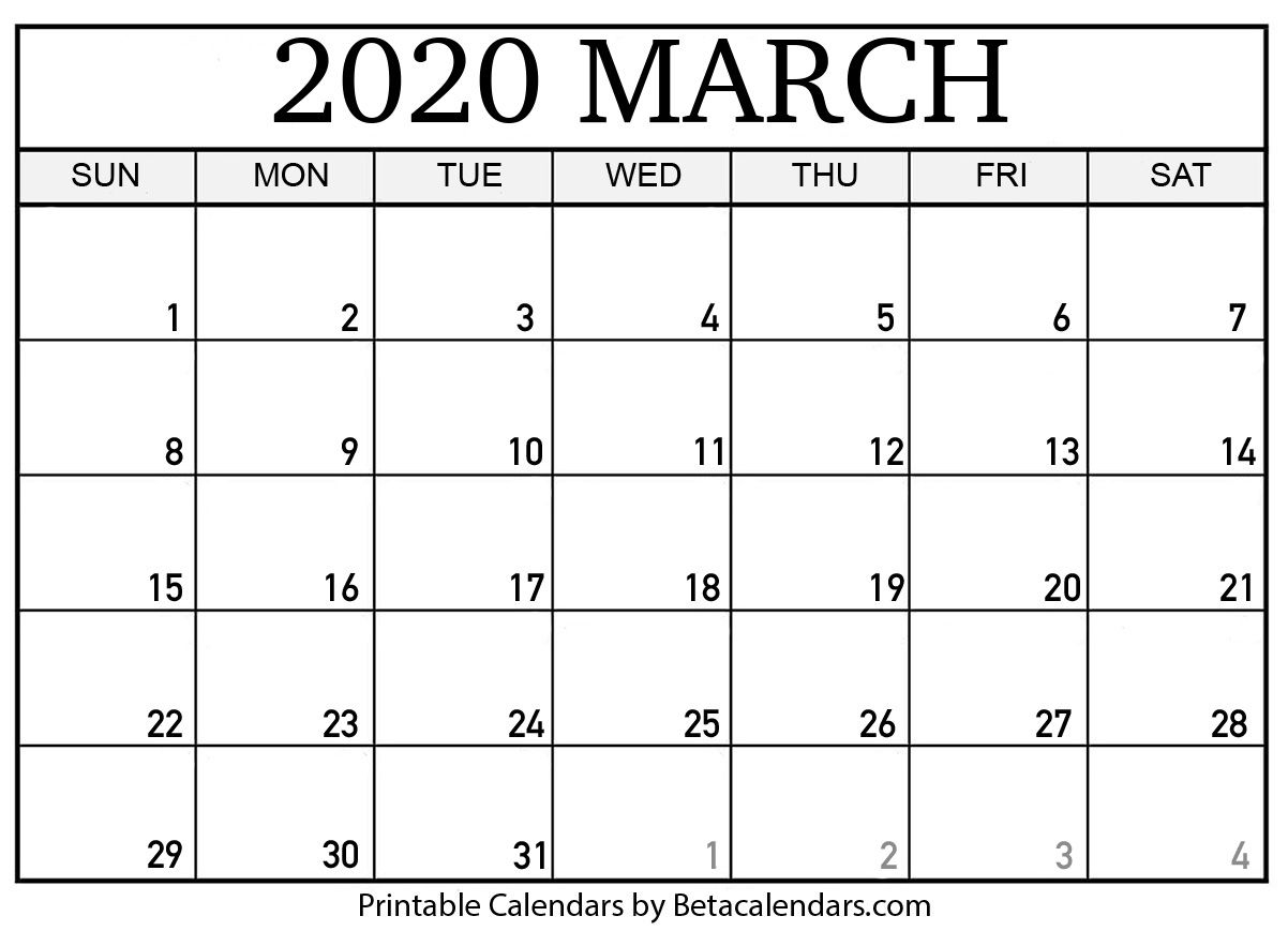 Printable March 2020 Calendar - Beta Calendars