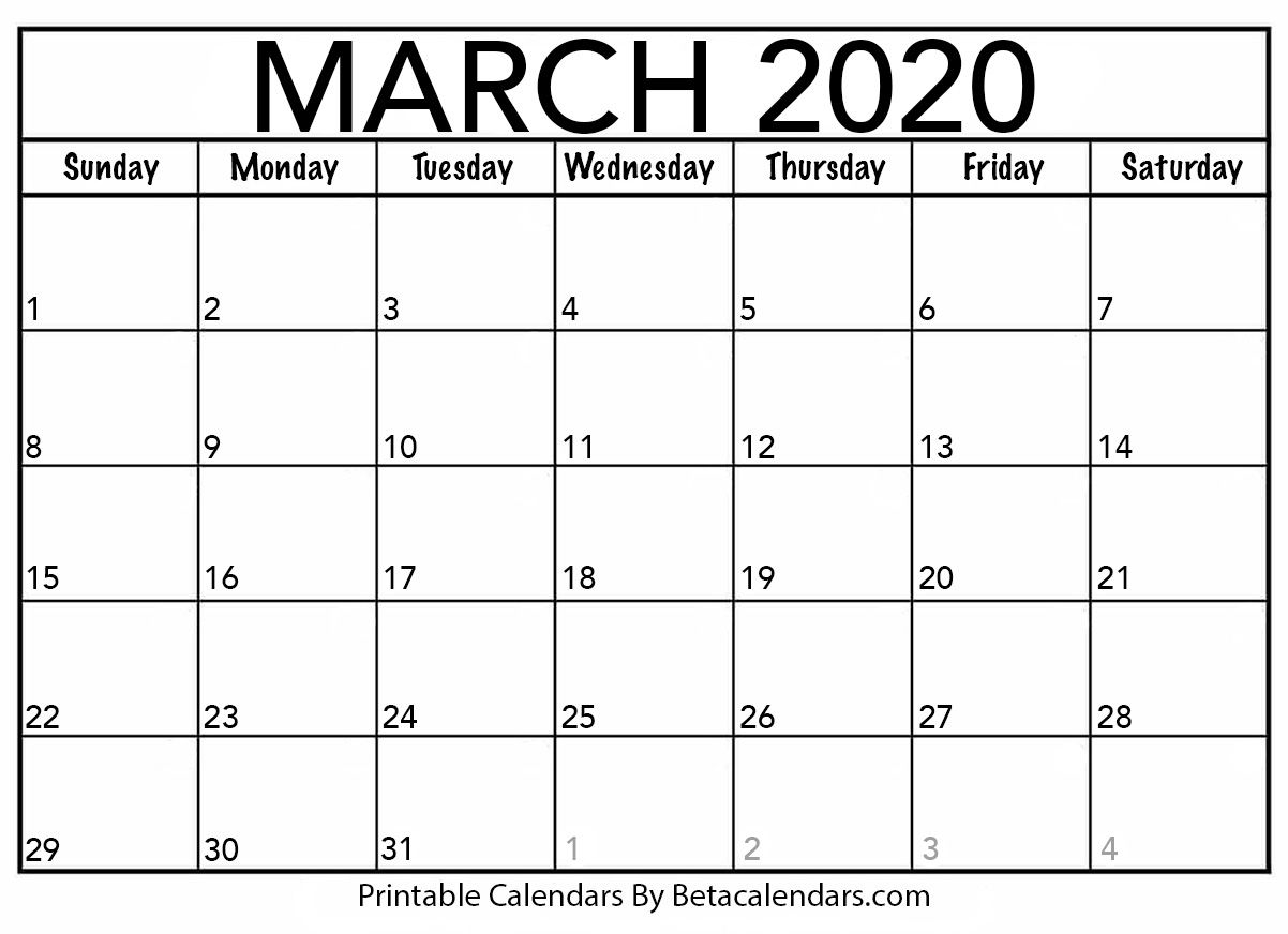 Printable March 2020 Calendar - Beta Calendars