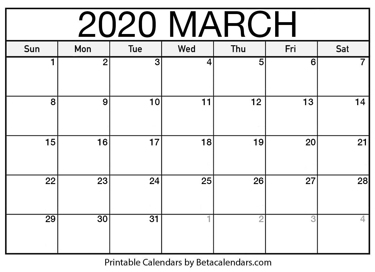 Printable March 2020 Calendar - Beta Calendars