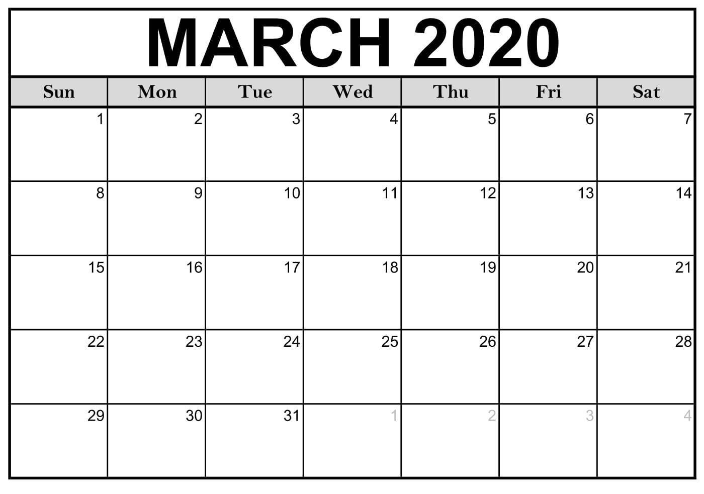 Printable March 2020 Calendar Pdf Free Template In 2020