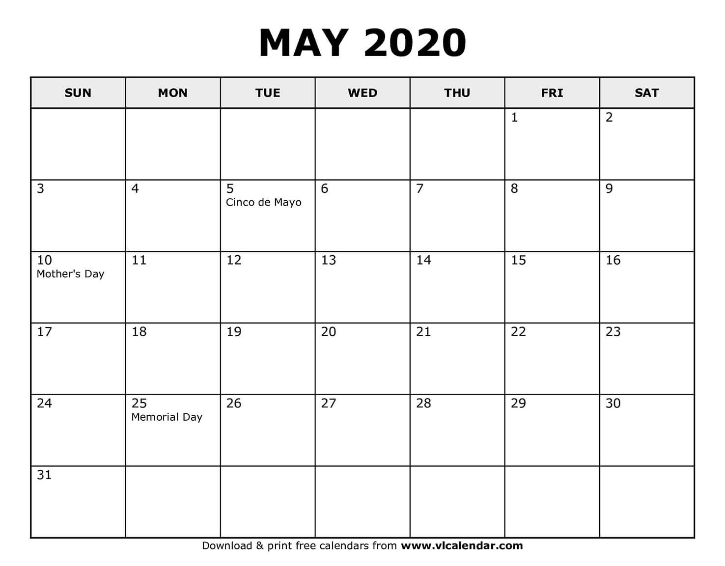 Printable May 2020 Calendars | Syndication Cloud