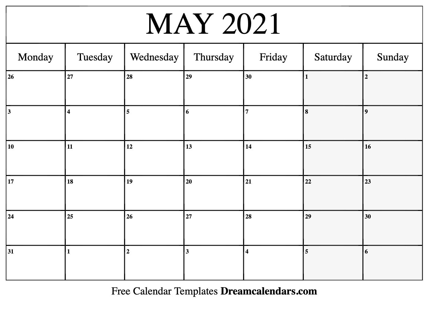 Printable May 2021 Calendar