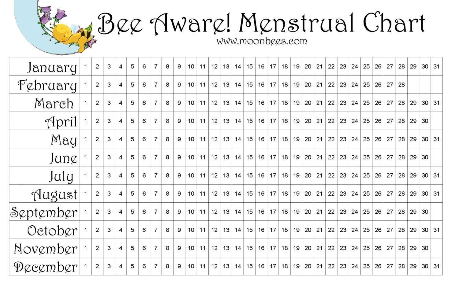 Printable Menstrual Chart -- Like The Waxing And Waning Of