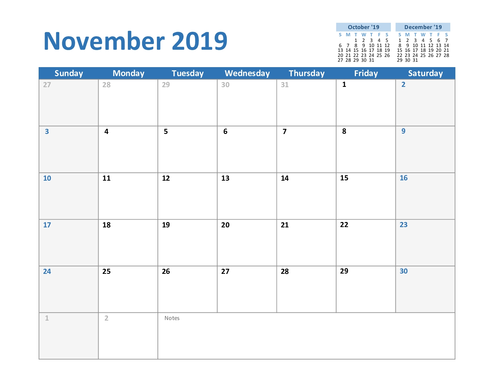 Printable November 2019 Calendar - Editable Templates - 2020