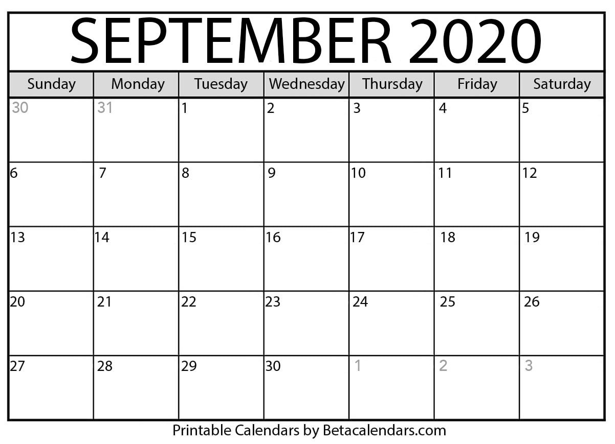 Printable September 2020 Calendar - Beta Calendars