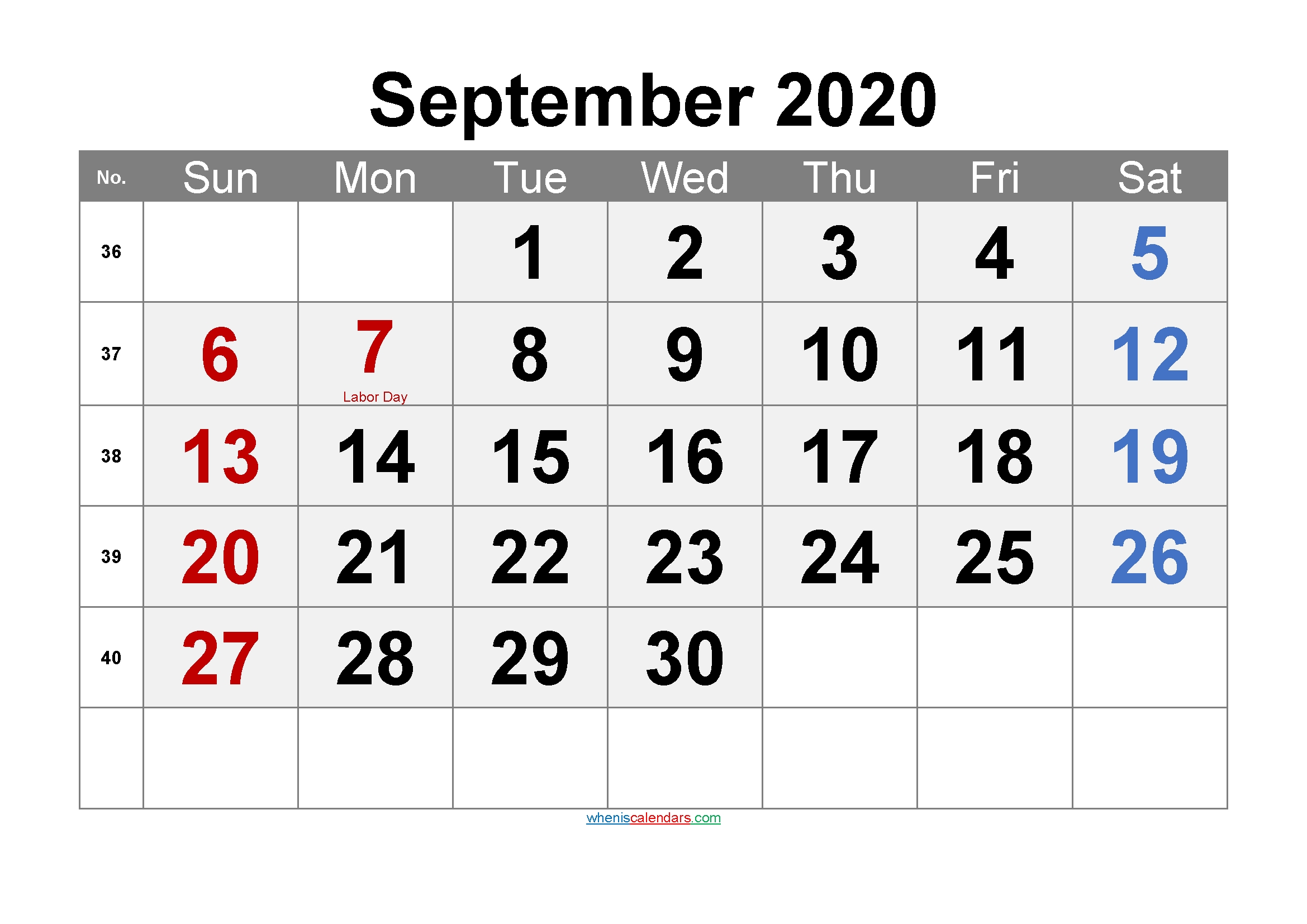 Printable September 2020 Calendar Pdf-Template No.ar20M69