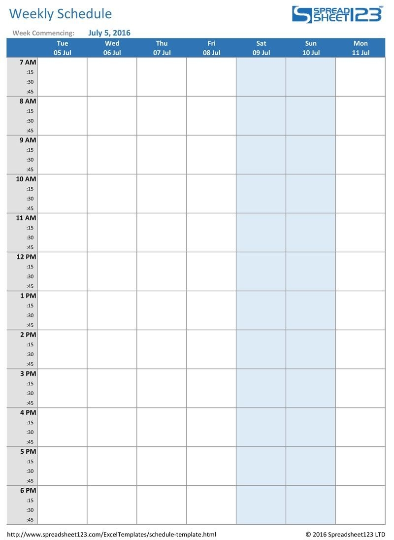 daily schedule template excel free