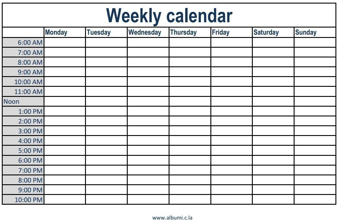 Printable Weekly Calendar With Time Slots Printable Weekly