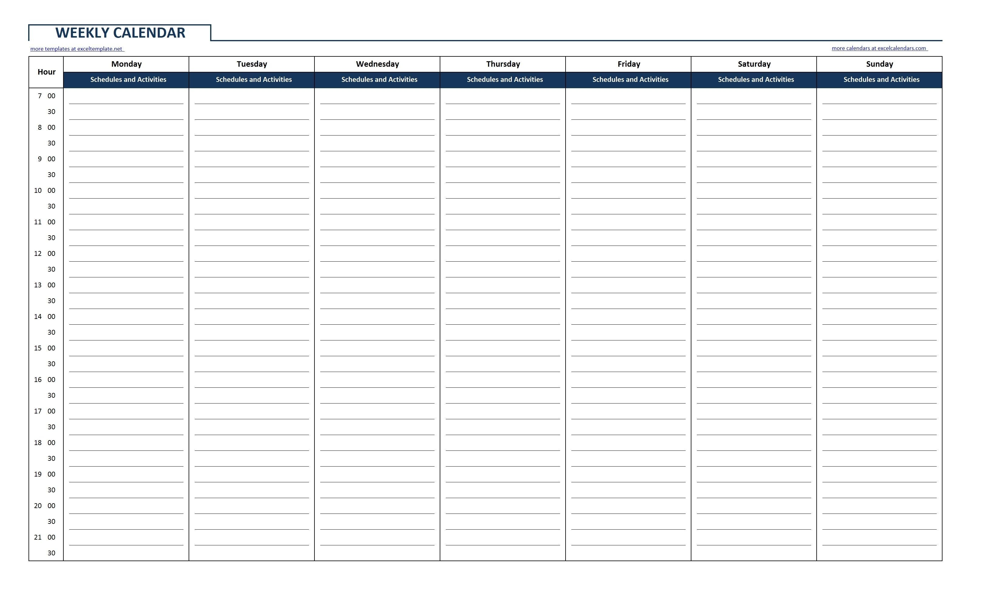 Printable Weekly Calendar With Time Slots Printable Weekly