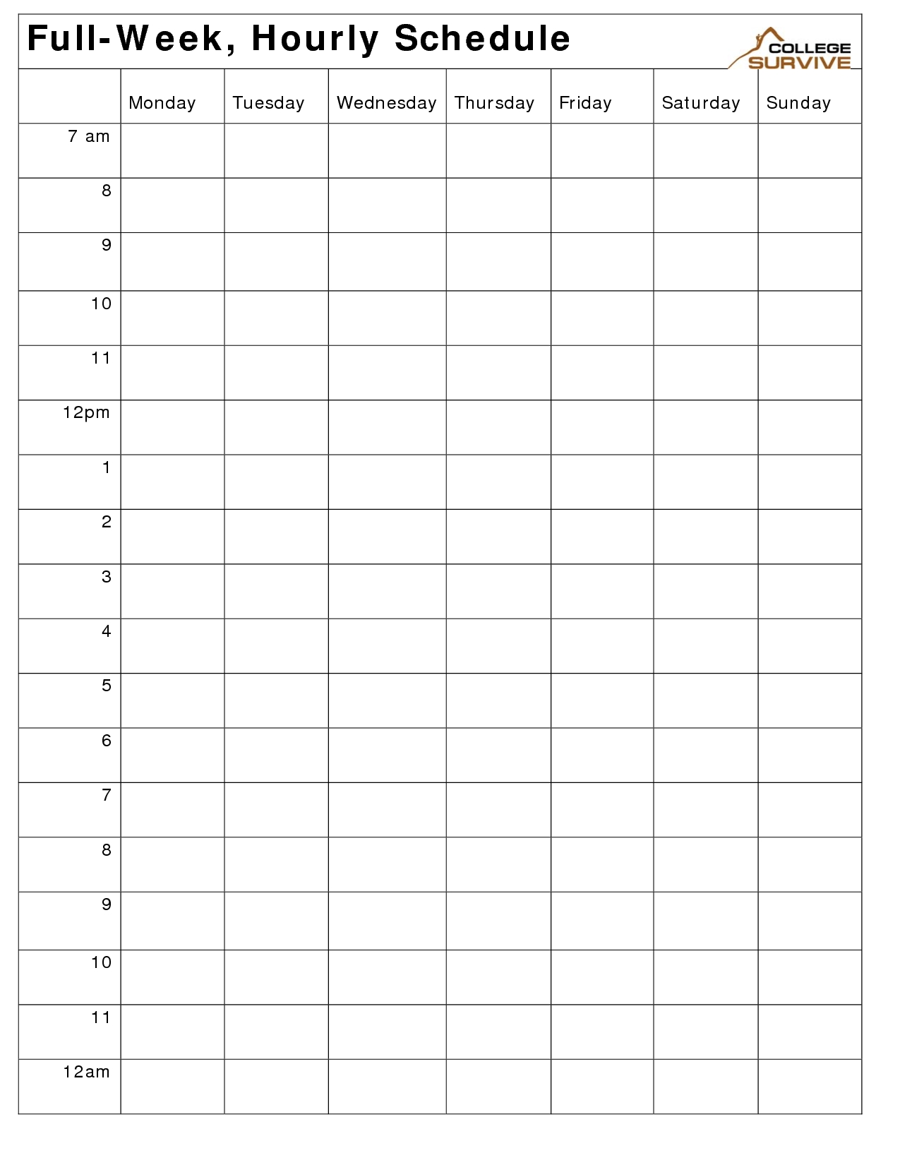 The Hour Calendar Template Printable