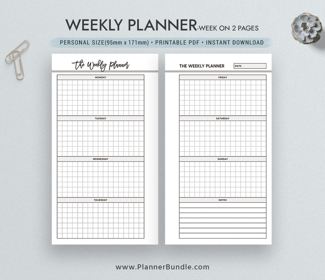 Printable Weekly Planner, Week On 2 Pages, Personal Size Inserts, Planner  Refill, Instant Download, Planner Pages, Planner Design, Best Planner