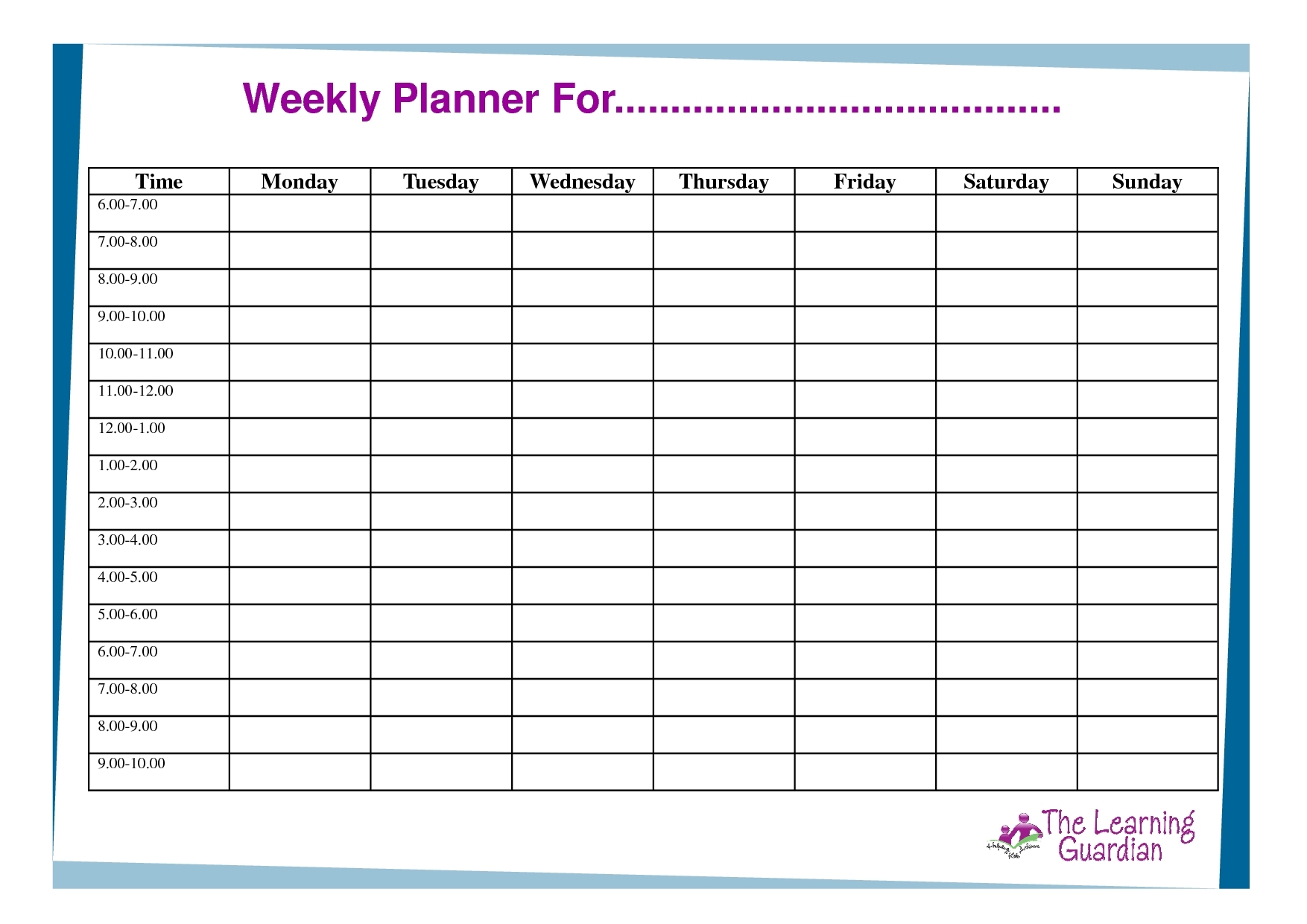 Printable Weekly Planner With Time Slots - Calendar