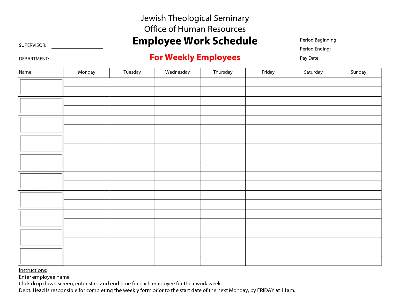 Create Your Printable 2 Week Work Planner For 18 Employees Get Your