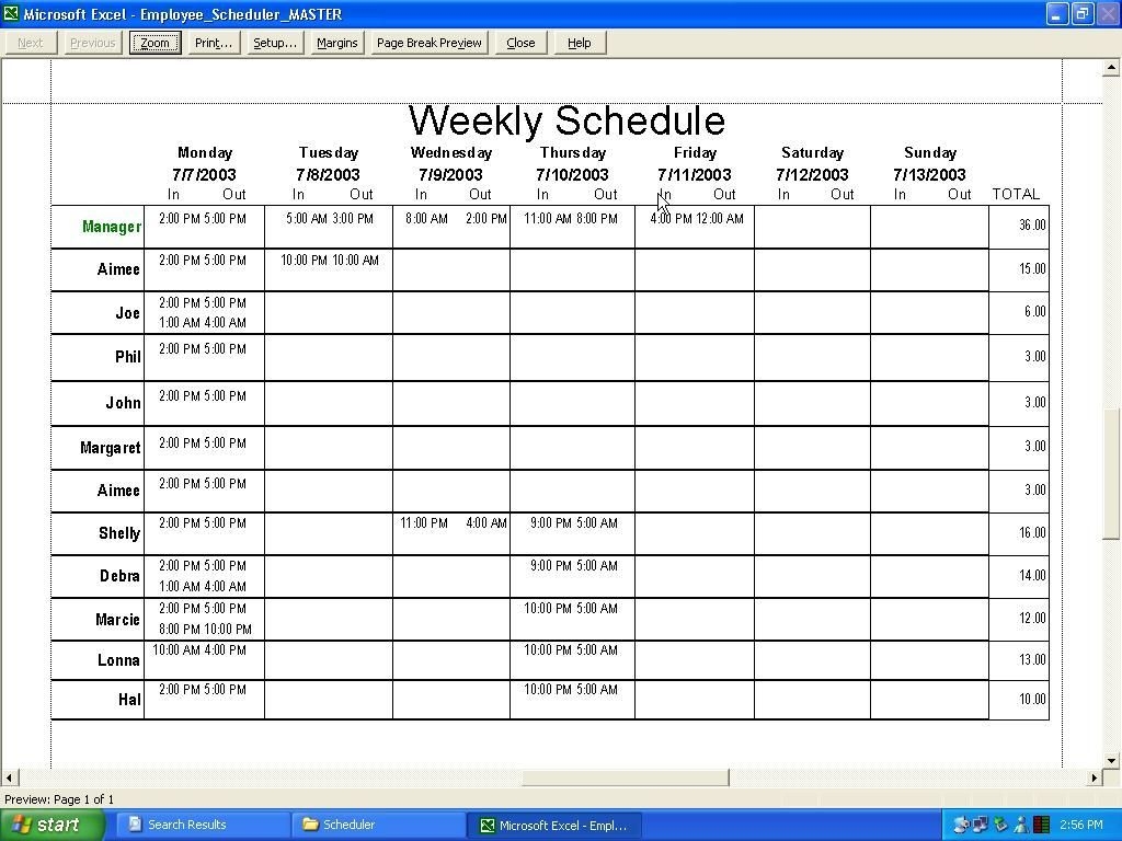 Restaurant Schedule Template | Weekly Schedule Template