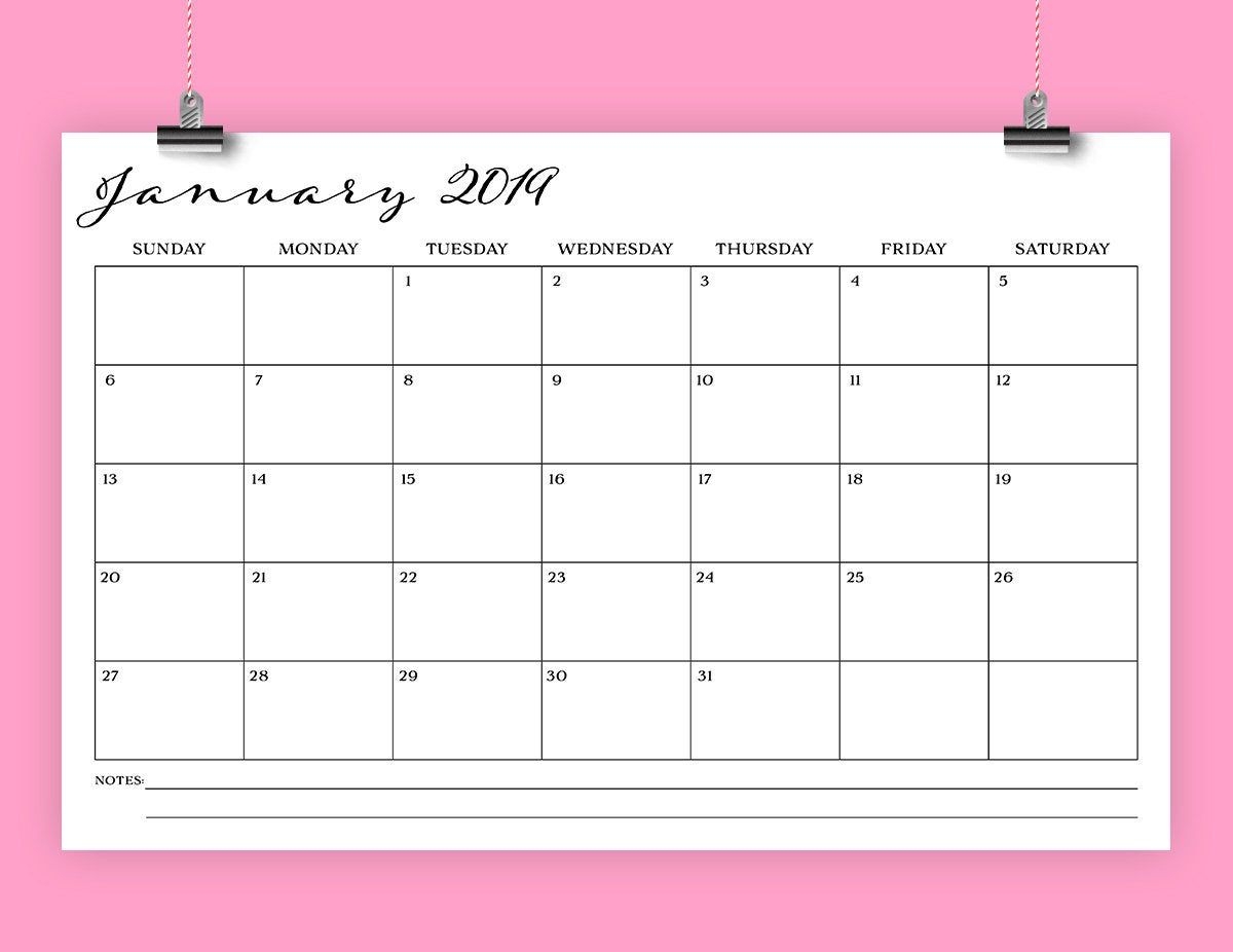 Sale 11 X 17 Inch 2019 Calendar Template | Instant Download | Romantic  Script Type Monthly Printable Desk Or Wall Calender | Print Ready