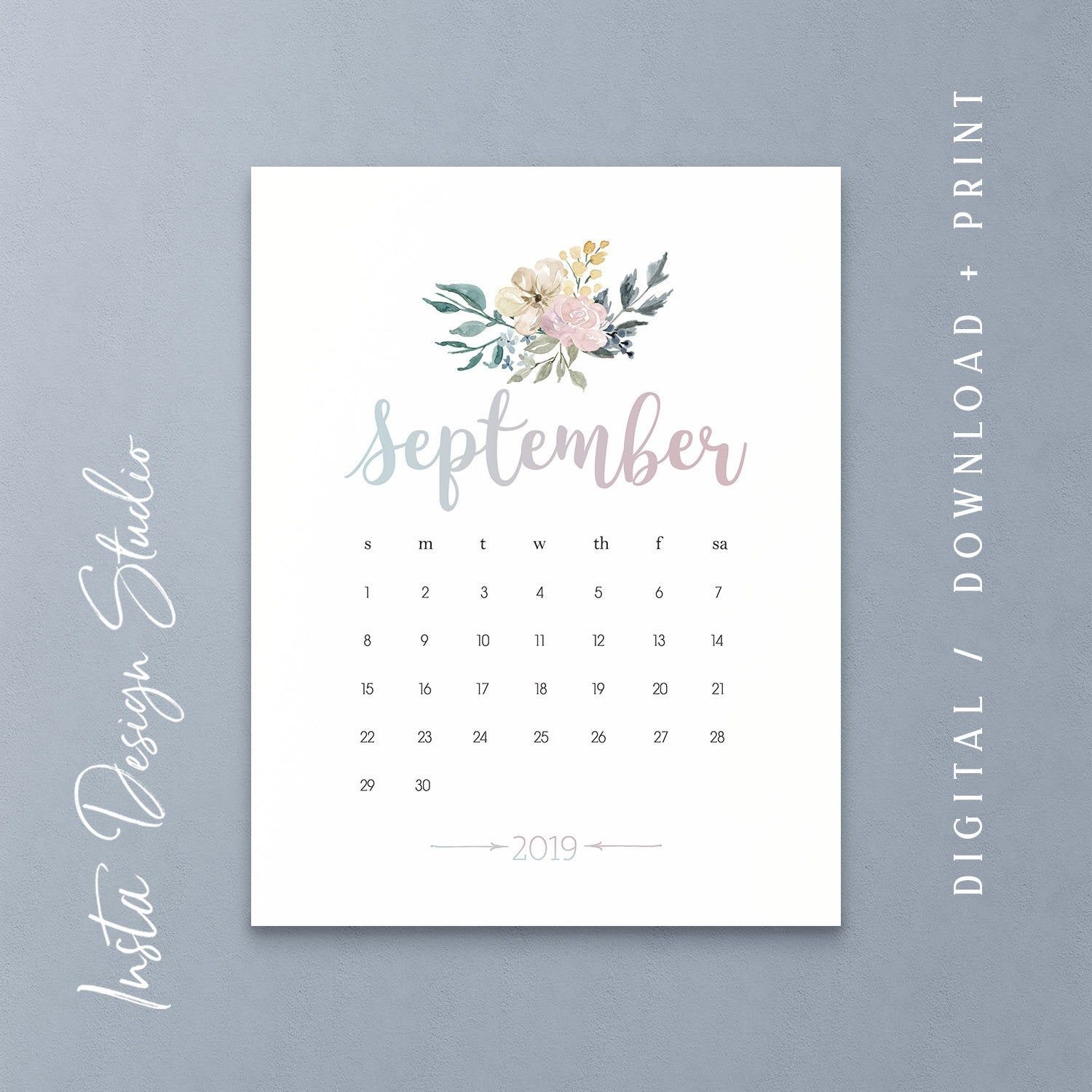 September 2019 Printable Pregnancy Baby Announcement Calendar Social Media  Flat Lay Photo Prop Due Date Save The Date Digital File Download