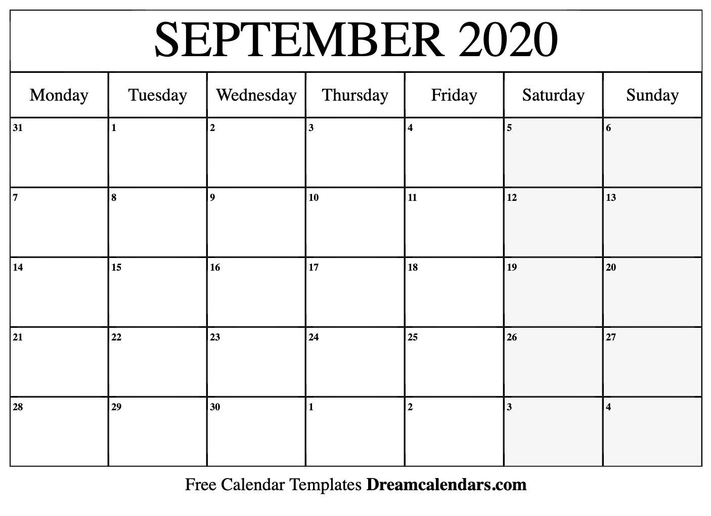 September 2020 Calendar Printable (Monday | Calendar